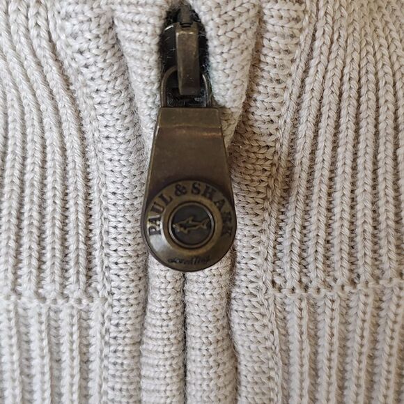 Paul & Shark Men's Zip Front Sweater Academia Grandpa Jacket Tan Size M - Picture 7 of 16